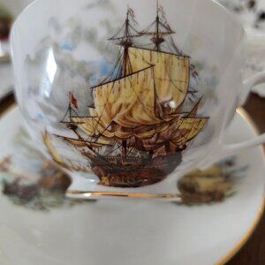 RARE BONE CHINA-ROYAL GRAFTON- MUSTACHE TEACUP & SAUCER